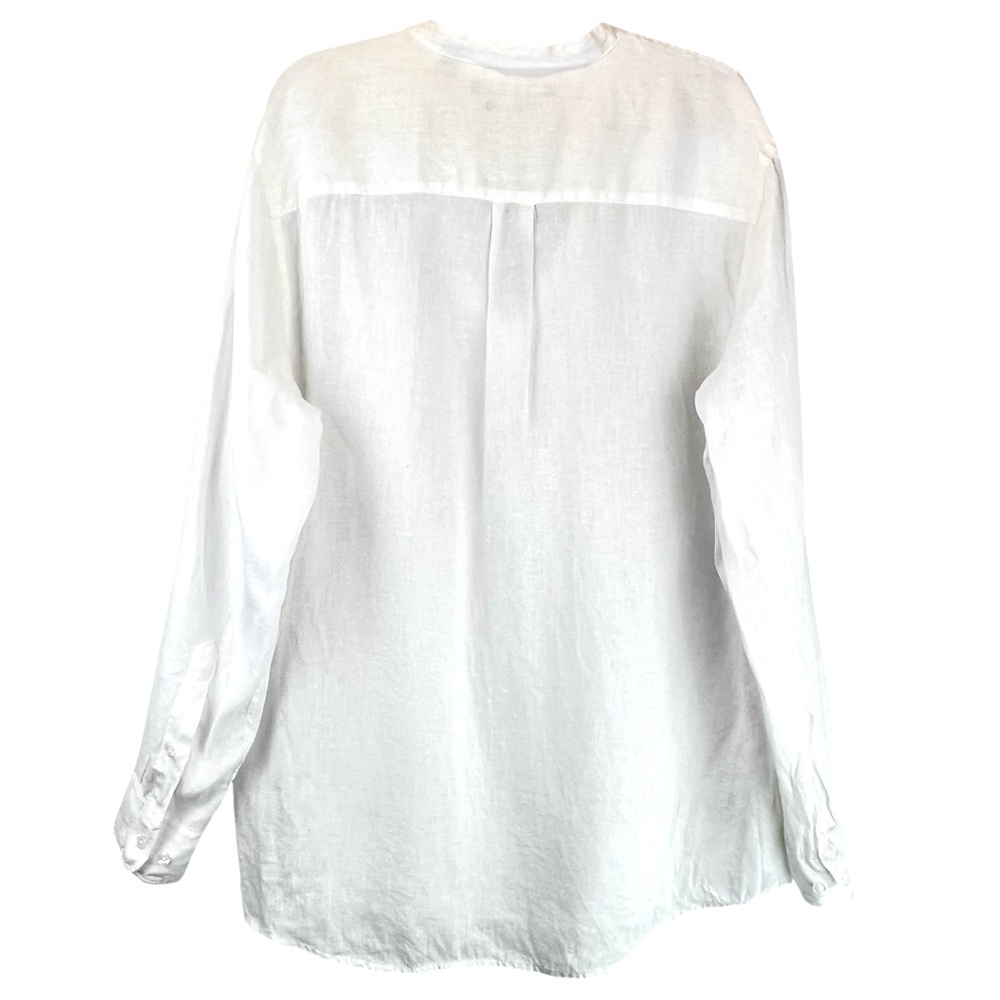 Perry Ellis 100% Linen Tunic Top Long Sleeves White Breezy Sz L - Picture 3 of 9